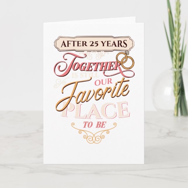 Tarjeta 25° aniversario Boda tras 25 años juntos (Anverso)