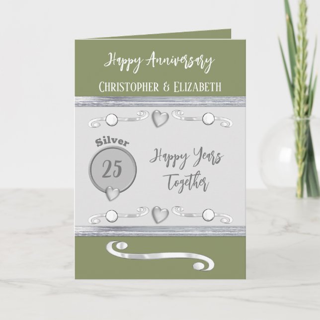 Tarjeta 25° Aniversario de Plata añadir nombres de musgo v (Anverso)
