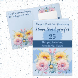 Tarjeta 25 Aniversario esposa gerbera azul floral