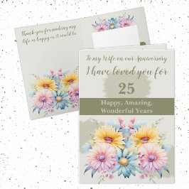 Tarjeta 25 Aniversario esposa gerbera floral verde