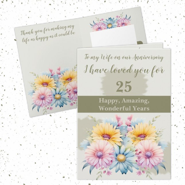 Tarjeta 25 Aniversario esposa gerbera floral verde (Subido por el creador)