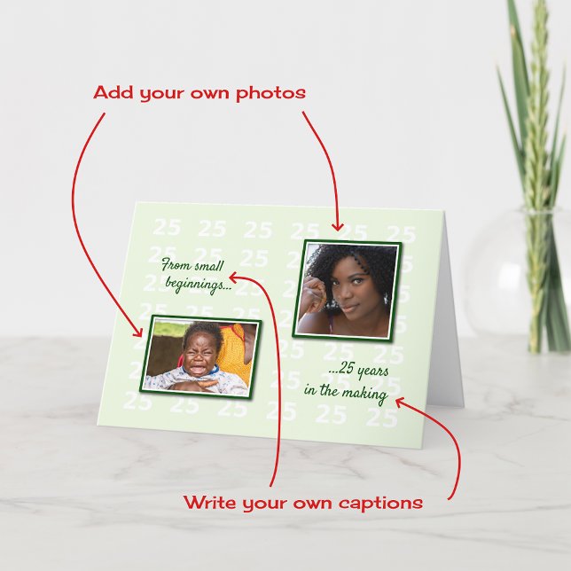 Tarjeta 25 años tus fotos y el verde del texto (Subido por el creador)