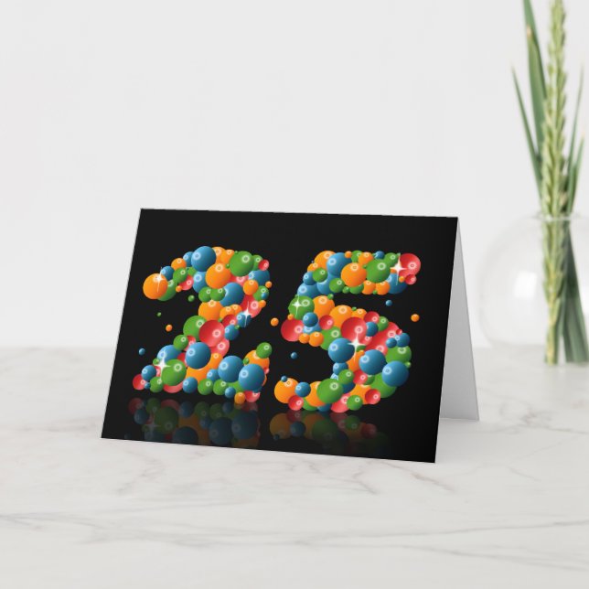 Tarjeta 25to cumpleaños con los números formados de bolas (Anverso)