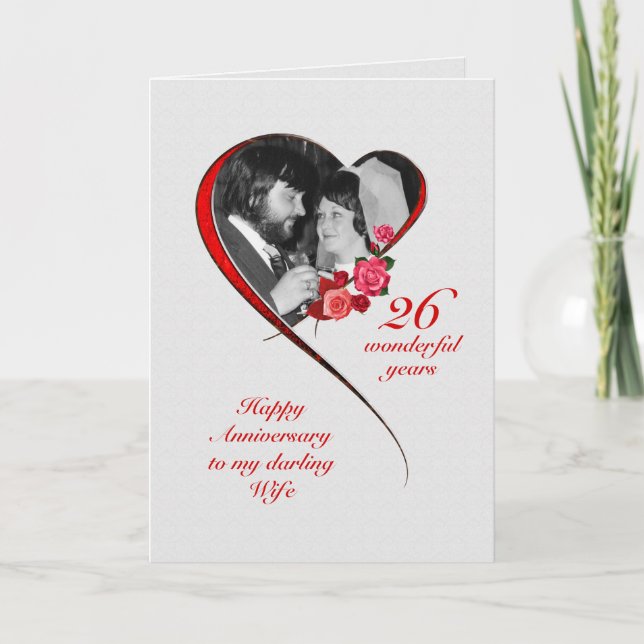 Tarjeta 26º Aniversario de Boda Romántico para Esposa (Anverso)
