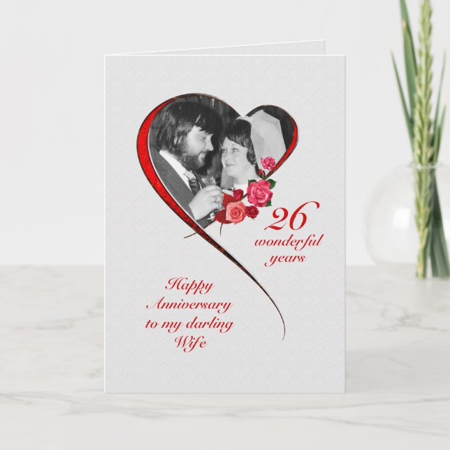 Tarjeta 26º Aniversario de Bodas Romántico para Esposa (Anverso)