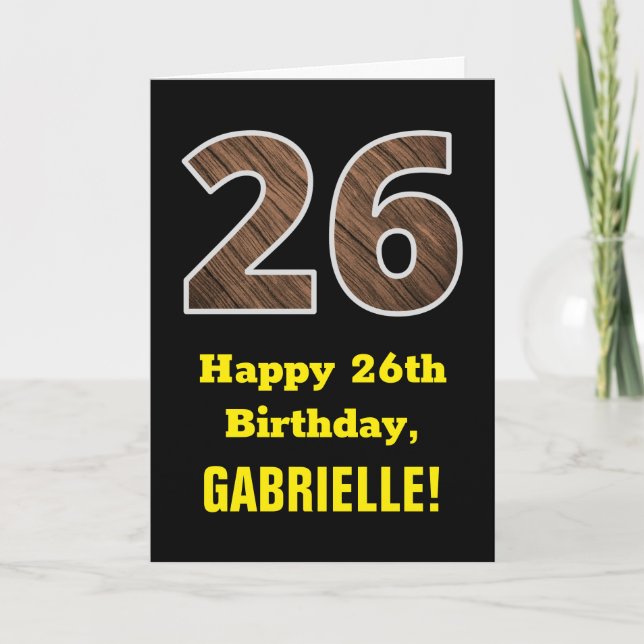 Tarjeta 26º cumpleaños: Nombre, Patrón de grano de madera  (Anverso)