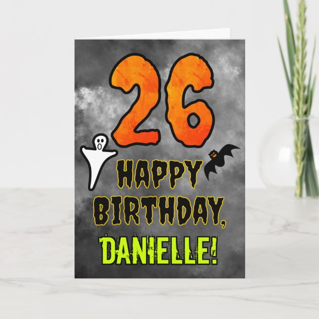 Tarjeta 26º cumpleaños: Tema de Eerie Halloween + nombre p (Anverso)