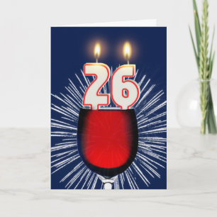 Tarjeta 26.º cumpleaños con vino y velas
