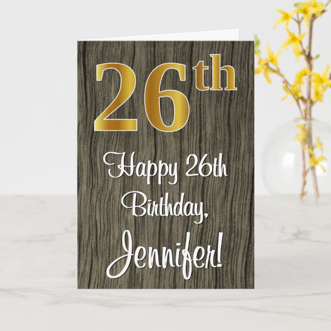 Tarjeta 26 Aniversario de la Faux Elegant Faux Gold Look # (flor amarilla)