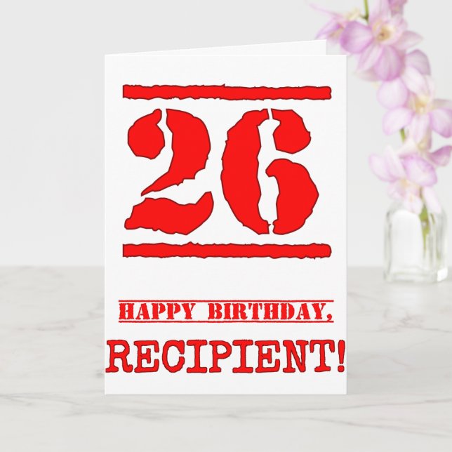 Tarjeta 26 Aniversario: Diversión, estampado de goma roja (Orquídea)