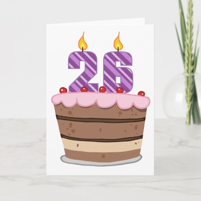 Tarjeta 26 años en el pastel de cumpleaños (Anverso)