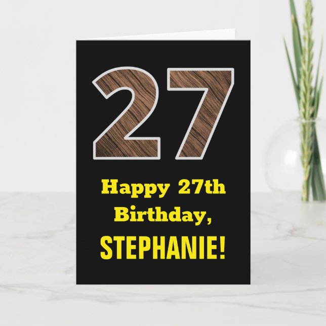 Tarjeta 27º cumpleaños: Nombre, Patrón de grano de madera  (Anverso)