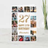 27.º Collage de fotos blanco y oro feliz cumpleaño