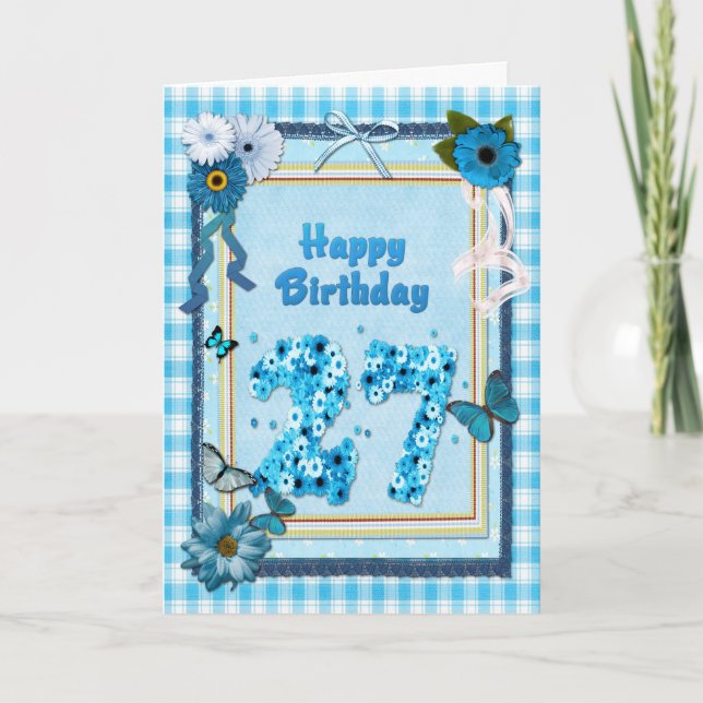 Tarjeta 27.º cumpleaños con un efecto scrapbook (Anverso)