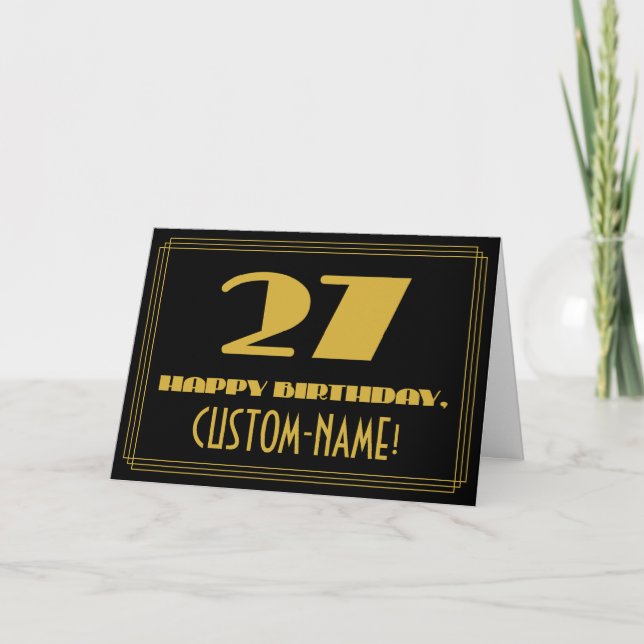 Tarjeta 27 Aniversario: Nombre + Art Deco Inspirado Aspect (Anverso)