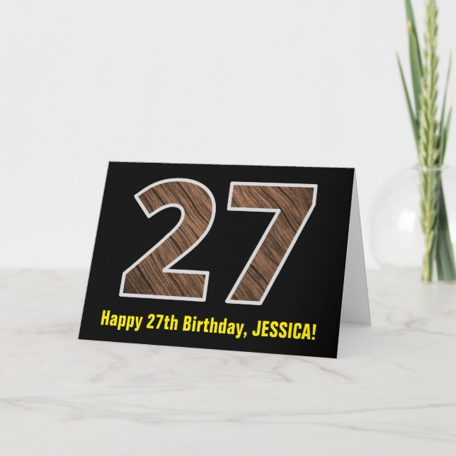 Tarjeta 27 Aniversario: Nombre + Modelo de Grano de Madera (Anverso)