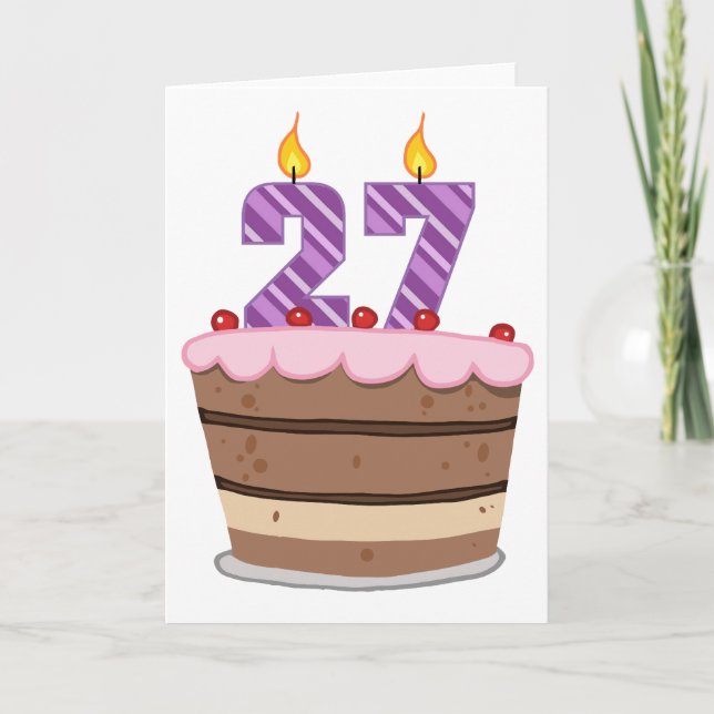 Tarjeta 27 años en el pastel de cumpleaños (Anverso)