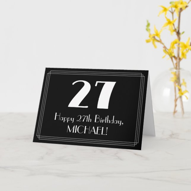 Tarjeta 27 cumpleaños ~ Art Deco Inspirado Aspecto "27", n (flor amarilla)