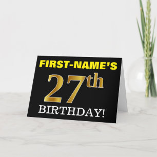 Tarjeta "27th BIRTHDAY" de oro negro e imitación
