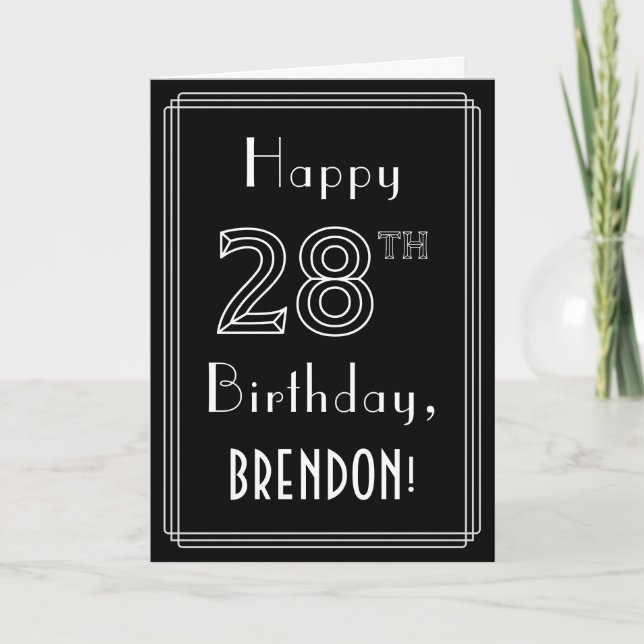 Tarjeta 28º cumpleaños: Art Deco Style # 28 y nombre perso (Anverso)