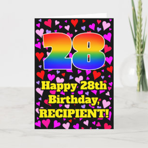 Tarjeta 28º cumpleaños: Patrón de corazones amorosos, arco