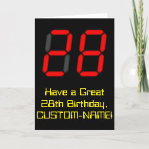 Tarjeta 28º cumpleaños: Red Digital Clock Style "28" + Nom