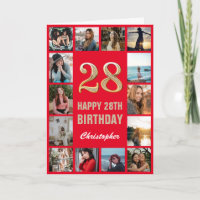 28.º feliz cumpleaños Collage de fotos rojo y oro