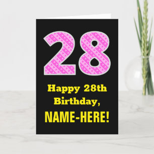 Tarjeta 28 Aniversario: Bandas y corazones rosados "28" +