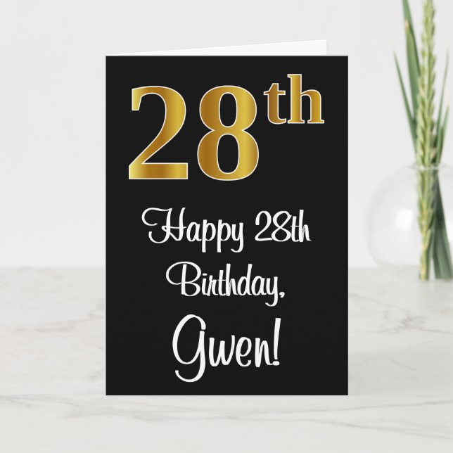 Tarjeta 28 Aniversario ~ Elegante Lujoso Faux Gold Look # (Anverso)