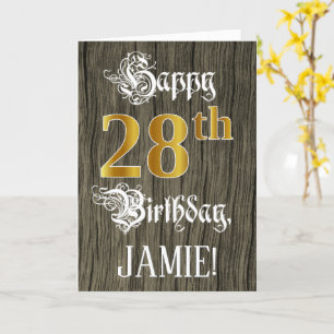 Tarjeta 28 Aniversario: Faux Gold Look + Faux Wood Pattern