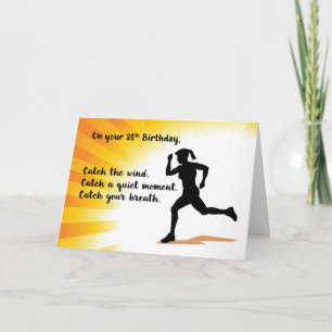 Tarjeta 28 Aniversario Mujer Corriendo Fondo Del Sol