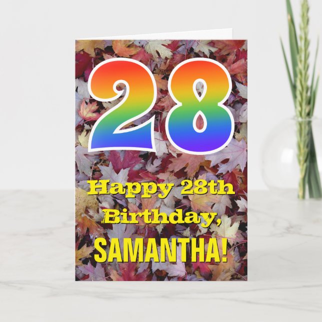 Tarjeta 28vo cuarto Cumpleaños; Hojas de otoño rústicas; (Anverso)