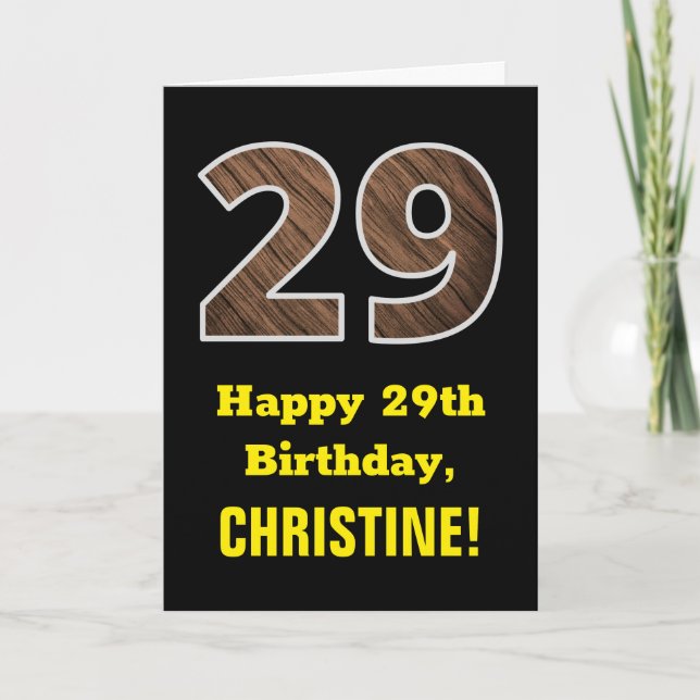 Tarjeta 29º cumpleaños: Nombre, Modelo de grano de madera  (Anverso)