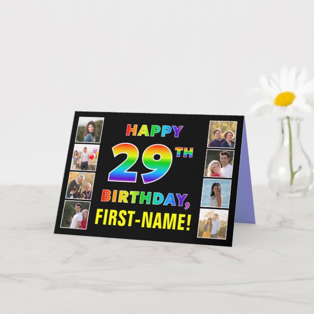 Tarjeta 29º cumpleaños: texto arcoiris, fotos y nombre de  (Planta pequeña)