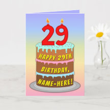 29º cumpleaños — Torta divertida y velas, con nomb