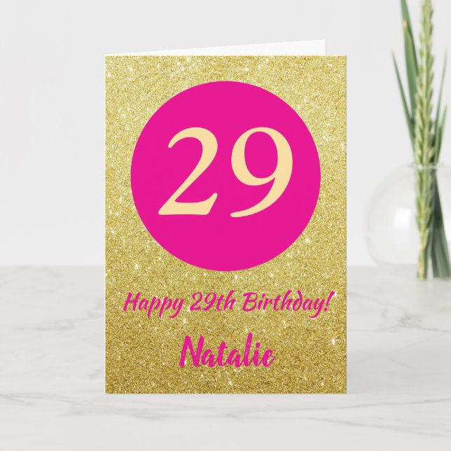 Tarjeta 29.ª feliz cumpleaños Purpurina de oro y rosado ca (Anverso)