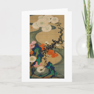 Tarjeta 29. 菊花流水図, crisantemo y corriente, Jakuchū del 若冲