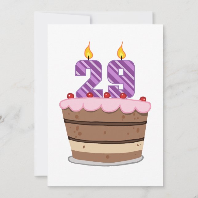 Tarjeta 29 años en el pastel de cumpleaños (Anverso)