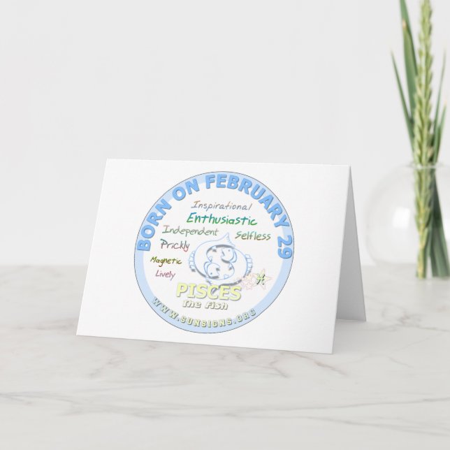 Tarjeta 29 de febrero cumpleaños - Pisces (Anverso)