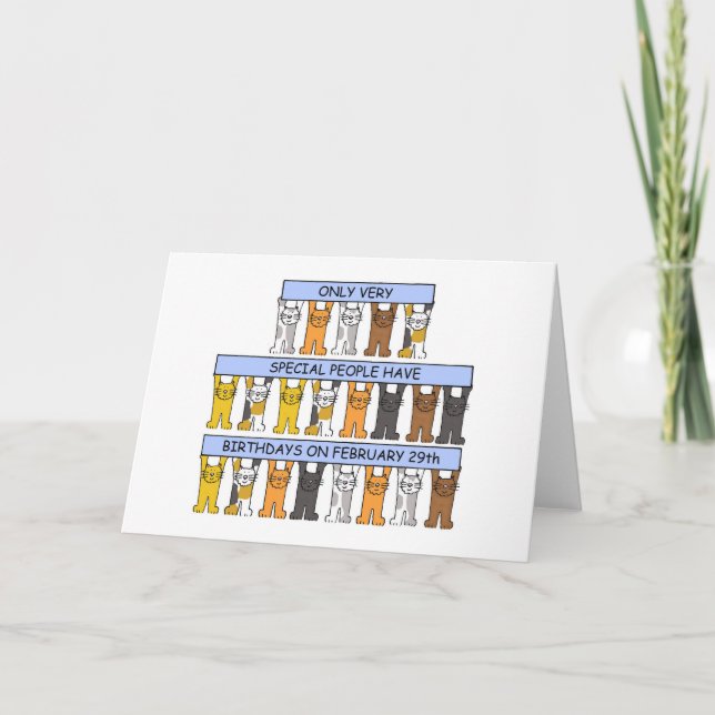 Tarjeta 29 de febrero Gatos de cumpleaños (Anverso)