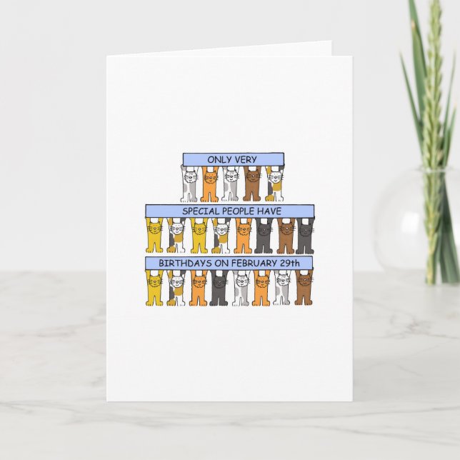 Tarjeta 29 de febrero Gatos de cumpleaños (Anverso)