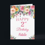 Tarjeta 2.ª acuarela Flores Florales Pink Card<br><div class="desc">2.ª acuarela Flores Florales Pink Card con nombre y edad personalizados. Para una mayor personalización,  haga clic en el botón "Personalizar" y utilice nuestra herramienta de diseño para modificar esta plantilla.</div>