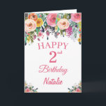 Tarjeta 2.ª acuarela Flores Florales Pink Card<br><div class="desc">2.ª acuarela Flores Florales Pink Card con nombre y edad personalizados. Para una mayor personalización,  haga clic en el botón "Personalizar" y utilice nuestra herramienta de diseño para modificar esta plantilla.</div>