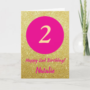 Tarjeta 2.ª feliz cumpleaños Purpurina de oro y rosado cal