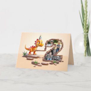 Tarjeta 2.ª foto grande de cumpleaños   Dino Little Dragon