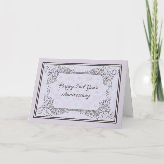 Tarjeta 2.º aniversario de Boda en Swirls (Anverso)