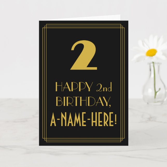 Tarjeta 2.º cumpleaños ~ Art Decó Inspirado Aspecto "2" y  (Planta pequeña)