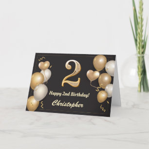 Tarjeta 2.º cumpleaños Balones de Oro y Negro
