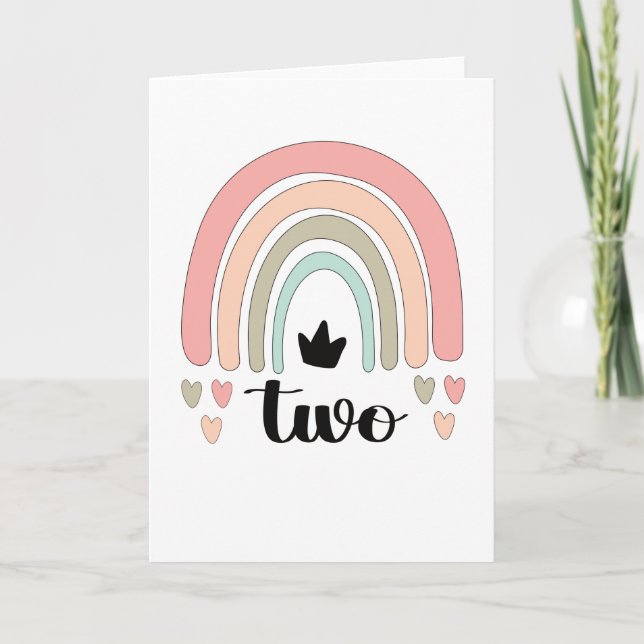 Tarjeta 2.º cumpleaños Boho Fiesta arcoiris niños de 2 año (Anverso)