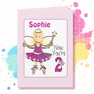 Tarjeta 2.º cumpleaños Cute Pink Ballerina Dulce Adorable